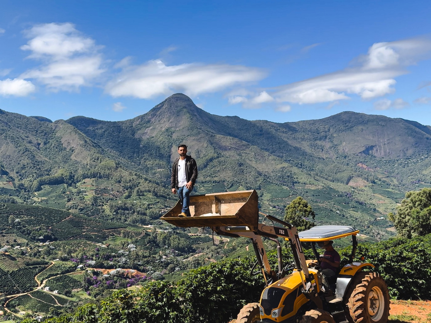 Produtor da Colheita em uma fazenda de café nas montanhas