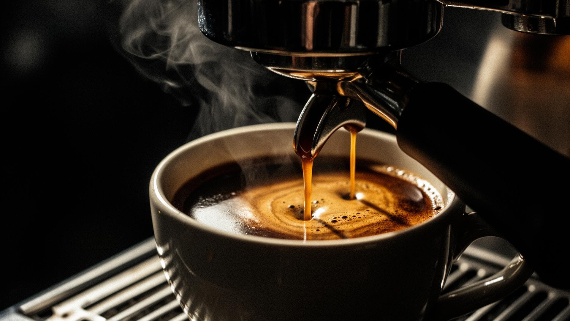 Máquina de espresso extraindo café direto na xícara